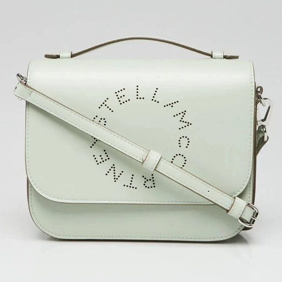 Stella McCartney Sage Green Faux Leather Perforated Logo Crossbody Bag - Picture 1 of 12
